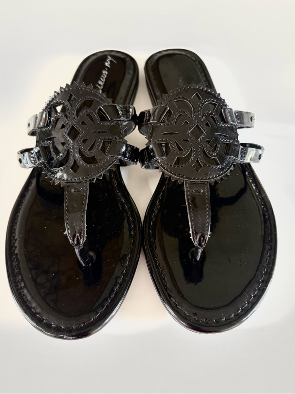 Circus by Sam Edelman Canyon Black Patent Slide Sandals with Logo Cutout